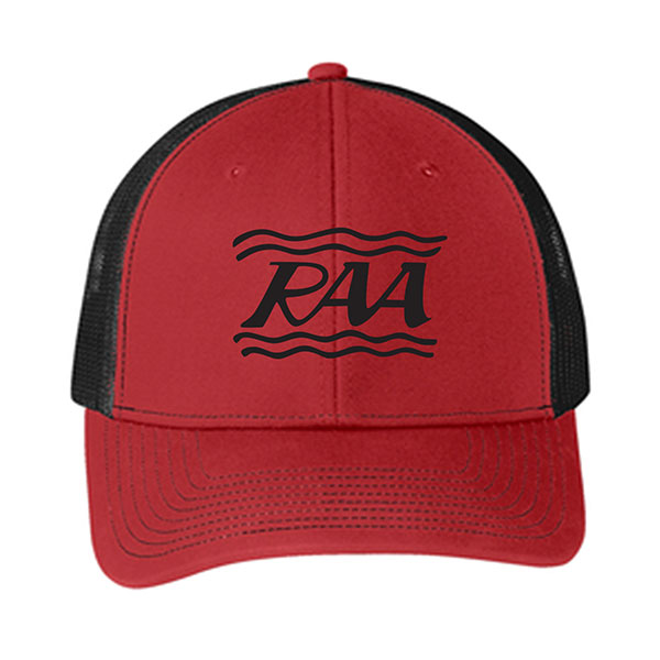 Pennington Designs - Riverside Aquatics - Winter 2022 - Embroidered Trucker Hat - Red / Black